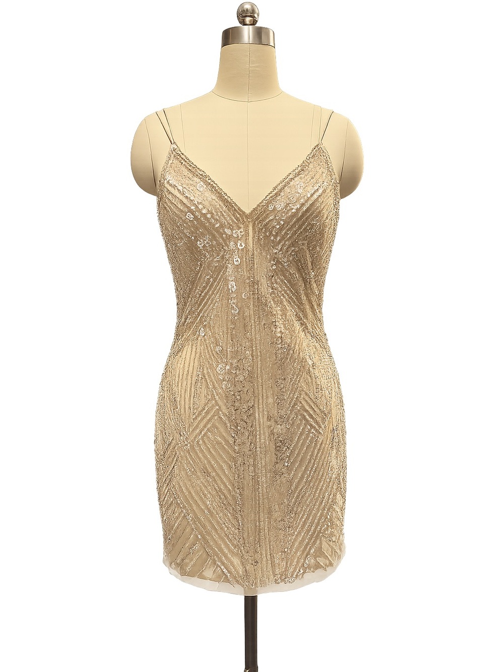 Aidan Mattox Size 6 Champagne Gold Beaded Cocktail Dress Art Deco Sequin Dress